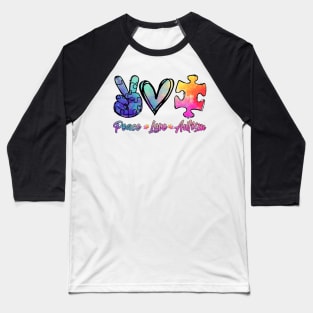 Autism Awarenesss Peace Love Autism Baseball T-Shirt